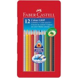 Színes ceruza FABER-CASTELL Grip háromszögletû fémdobozos 12 darabos