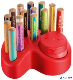 Színes ceruza készlet asztali tartóban, kerek, vastag, STABILO &#039;Woody 3 in 1&#039;, 15 különböző szín, hegyezővel