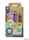 Színes ceruza készlet, duo színű, hegyezővel, STAEDTLER "Noris® junior 140", 6 különböző szín