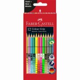 Színes ceruza készlet, háromszögletű, FABER-CASTELL Colour Grip, 12 különböző szín (TFC201569)