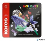 Színes ceruza készlet, háromszögletű, fém doboz, KORES "Kolores Selection", 24 különböző szín
