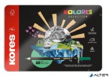 Színes ceruza készlet, háromszögletű, fém doboz, KORES "Kolores Selection", 50 különböző szín