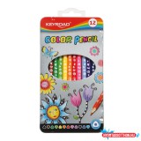 Színes ceruza készlet háromszögletû, fém dobozban Keyroad 12 különféle szín