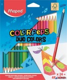Színes ceruza készlet, háromszögletű, kétvégű, MAPED 'Color'Peps Duo', 48 különböző szín