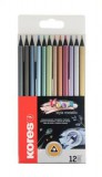 Színes ceruza készlet, háromszögletű, KORES Kolores Style Metallic, 12 metál szín (IK93316)