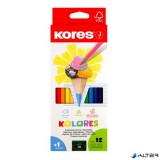 Színes ceruza készlet, háromszögletű, KORES "Triangular", 12 különböző szín
