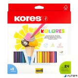 Színes ceruza készlet, háromszögletű, KORES "Triangular", 24 különböző szín