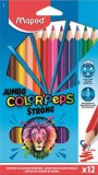 Színes ceruza készlet, háromszögletű, MAPED Jumbo Color&#039;Peps Strong, 12 különböző szín (IMA863312)