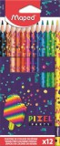 Színes ceruza készlet, háromszögletű, MAPED Pixel Party, 12 különböző szín (IMA862204)