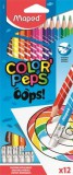 Színes ceruza készlet, háromszögletű, radírozható, MAPED Color&#039;Peps Oops, 12 különböző szín (IMA832812)
