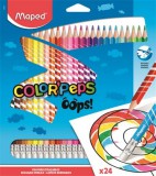 Színes ceruza készlet, háromszögletű, radírozható, MAPED Color&#039;Peps Oops, 24 különböző szín (IMA832824)