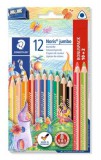 Színes ceruza készlet, háromszögletű, vastag, hegyezővel, STAEDTLER Noris&reg; Jumbo 128, 10+2 különböző szín (TS128NC12P1)