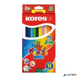 Színes ceruza készlet, háromszögletű, vastag, KORES 'Jumbo', 12 különböző szín