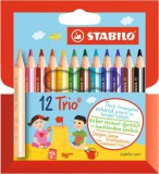Színes ceruza készlet, háromszögletű, vastag, rövid, STABILO Trio, 12 különböző szín (TST2051201)