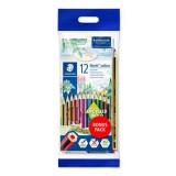 Színes ceruza készlet, hatszögletű, ajándék grafitceruzával és radírral, STAEDTLER Noris 185, 12 különböző szín (TS61SET6)