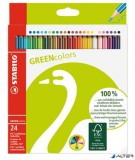 Színes ceruza készlet, hatszögletű, STABILO 'GreenColours', 24 különböző szín