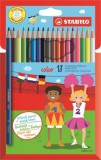 Színes ceruza készlet, hatszögletű, STABILO Color, 18 különböző szín (TST191877)