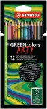 Színes ceruza készlet, hatszögletű, STABILO GreenColors ARTY, 12 különböző szín (TST6019121A)