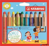 Színes ceruza készlet, kerek, vastag, STABILO 'Woody 3 in 1', 10 különböző szín