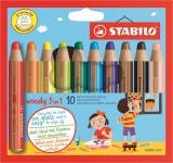 Színes ceruza készlet, kerek, vastag, stabilo "woody 3 in 1", 10 különböz&#337; szín