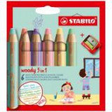 Színes ceruza készlet, kerek, vastag, STABILO "Woody 3 in 1 Pastel", 6 különböző pasztell szín [6 db]