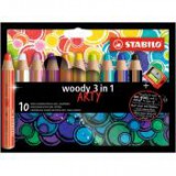 Színes ceruza készlet, kerek, vastag, STABILO "Woody ARTY 3 in 1", 10 különböző szín [10 db]