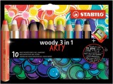 Színes ceruza készlet, kerek, vastag, STABILO Woody ARTY 3 in 1, 10 különböző szín (TST880101)