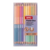 Színes ceruza készlet, kétvégű, háromszögletű, APLI Pastel Duo, 24 különböző pasztel szín (LCA20083D)