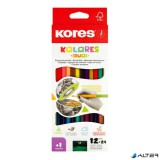 Színes ceruza készlet, kétvégű, háromszögletű, KORES "Duo", 24 különböző szín