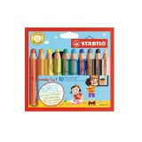 Színes ceruza STABILO Woody 3in1 hengeres vastag 10 darabos