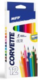 Színes ceruzakészlet 12 db-os, hegyezővel, háromszög test, MFP
