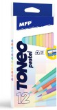 Színes ceruzakészlet 12 db-os, hegyezővel, háromszög test, pasztell, MFP