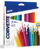 Színes ceruzakészlet 24 db-os, hegyezővel, háromszög test, MFP