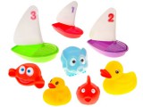 Színes Fürdőjáték 3 db. Számozott Csónakkal és 5 db. Állat figurával-vizet spriccelnek