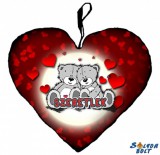 Szív alakú párna, macik párban, szeretlek