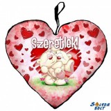 Szív alakú párna, Pimi maci ölben, szeretlek