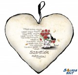 Szív alakú párna, Veled boldog vagyok, szeretlek, kutyus virágokkal