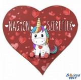 Szív hűtőmágnes, unikornis, nagyon szeretlek, szerelmes ajándék