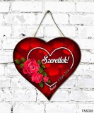Szív tábla falra, piros rózsák, szeretlek, szerelmes ajándék