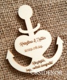 Szíves horgony - köszönetajándék fa hűtőmágnes