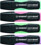 Szövegkiemelő készlet, 2-5 mm, STABILO "Green Boss Pastel", 4 különböző szín