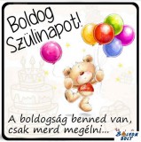 Születésnapi hűtőmágnes, Boldog szülinapot, maci és lufik