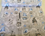 Szürke - kék manós - csillagos pamutvászon textil - 160 cm