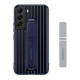 Samsung Galaxy S22 5G (SM-S901) műanyag telefonvédő (dupla rétegű, gumírozott, asztali tartó funkció) sötétkék