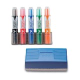 Táblamarker készlet, 2,3mm, kerek hegyû, táblatörlõvel V-Board Pilot 5 klf. szín