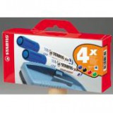 Táblamarker készlet, 2,5-3,5 mm, kúpos, szivaccsal, STABILO "Plan", 4 különböző szín
