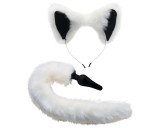 TAILZ - róka anál plug és fejpánt (fekete-fehér)