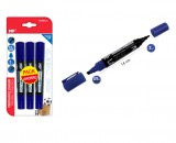 Tartós markerek, dupla hegyű, kék, 3 db