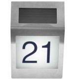 TECH Napelemes lámpa világító házszám kültéri kivitel, lapos forma, rozsdamentes acél 2 db LED világítás. Vízálló és madármentes kivitel