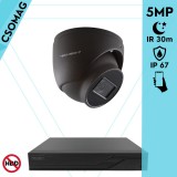 Techson 1 dome kamerás analóg megfigyelőrendszer 5MP HD dóm biztonsági kamera, 2.8 mm fix objektívvel, antracitszürke fém ház